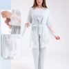 Rose Miss Ensemble pyjama et kimono dentelle 3 pièces – Réf 17897 – Bleu pâle