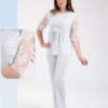 Rose Miss Ensemble pyjama et kimono dentelle 3 pièces – Réf 17897 – Bleu clair
