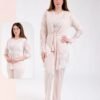 Rose Miss Ensemble pyjama et kimono dentelle 3 pièces – Réf 17897 – Beige