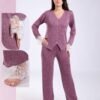 Rose Miss Pyjama côtelé boutonné dentelle – Réf 17901 – Mauve