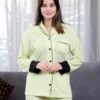 Rose Miss Pyjama chemise jacquard passepoilé – Réf 17902 – Vert anis
