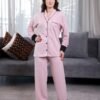 Rose Miss Pyjama chemise jacquard passepoilé – Réf 17902 – Rose pâle