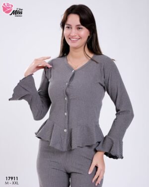 Rose Miss Pyjama côtelé péplum – Réf 17911 – Gris anthracite