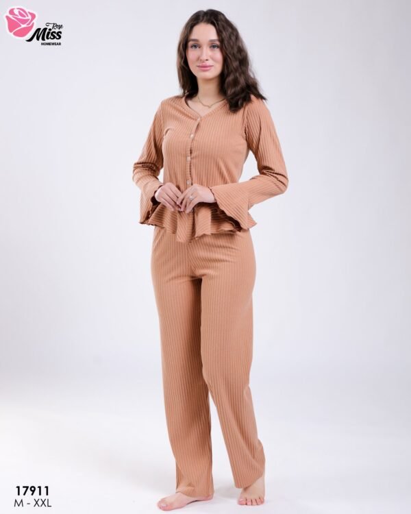 Rose Miss Pyjama côtelé péplum – Réf 17911 – Camel