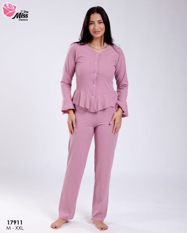 Rose Miss Pyjama côtelé péplum – Réf 17911 – Mauve