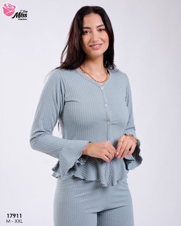 Rose Miss Pyjama côtelé péplum – Réf 17911 – Bleu gris