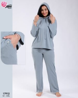 Rose Miss Ensemble côtelé à capuche – Réf 17912 – Bleu gris