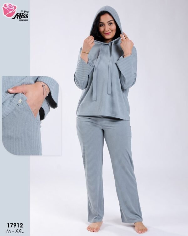 Rose Miss Ensemble côtelé à capuche – Réf 17912 – Bleu gris