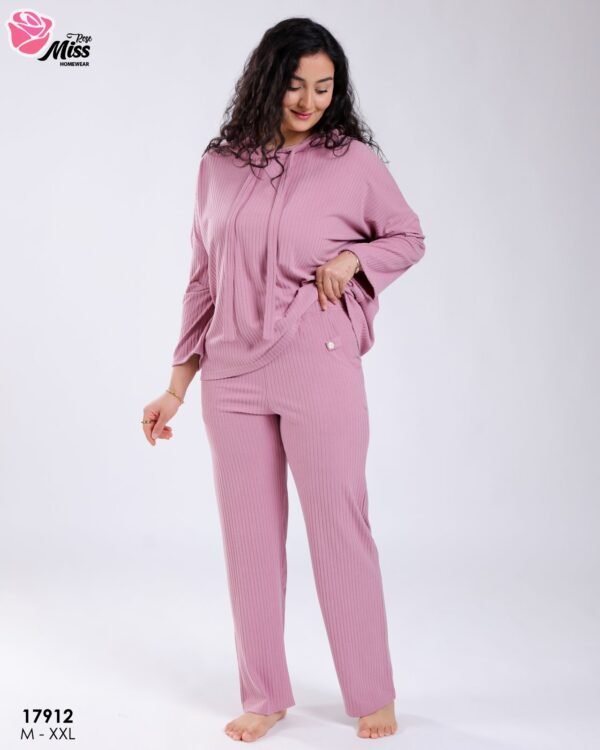 Rose Miss Ensemble côtelé à capuche – Réf 17912 – Mauve