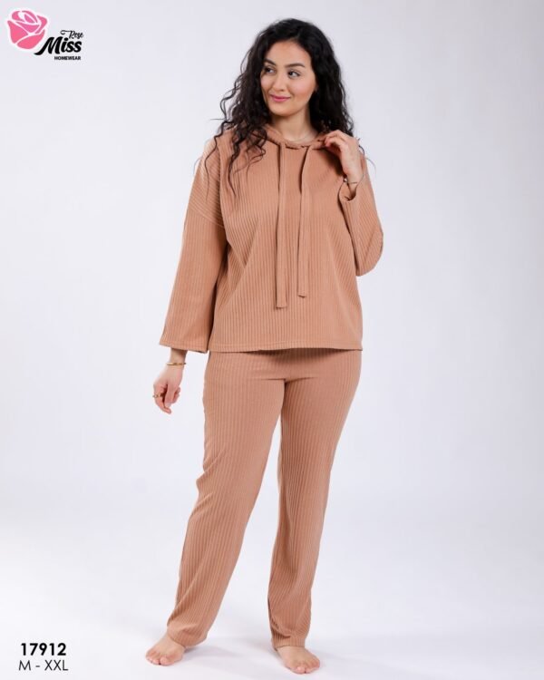 Rose Miss Ensemble côtelé à capuche – Réf 17912 – Camel