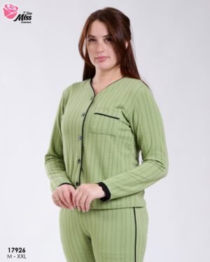 Rose Miss Pyjama jacquard passepoilé – Réf 17926 – Vert anis