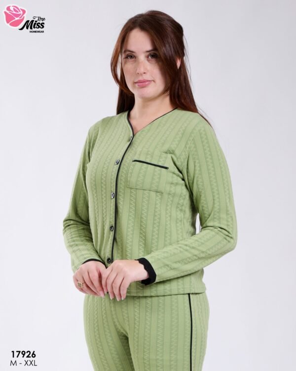 Rose Miss Pyjama jacquard passepoilé – Réf 17926 – Vert anis