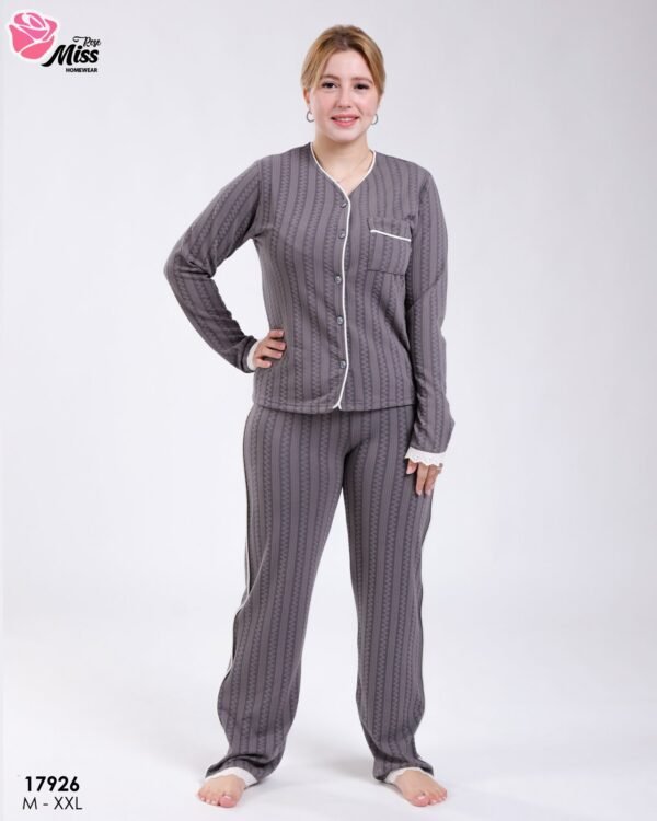Rose Miss Pyjama jacquard passepoilé – Réf 17926 – Gris anthracite