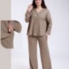 Rose Miss Pyjama côtelé boutonné ample – Réf 17928 – Taupe