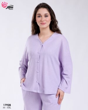 Rose Miss Pyjama côtelé boutonné ample – Réf 17928 – Lilas