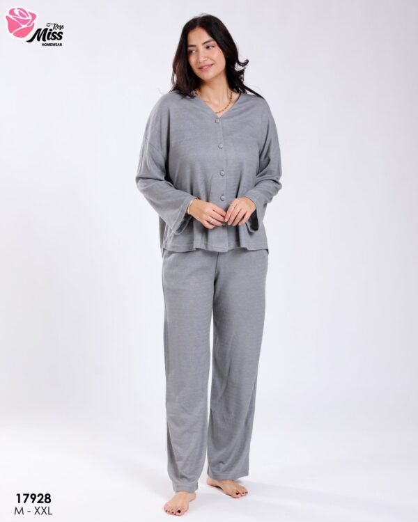 Rose Miss Pyjama côtelé boutonné ample – Réf 17928 – Gris