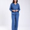 Rose Miss Pyjama côtelé boutonné ample – Réf 17928 – Bleu jean