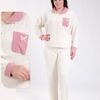 Rose Miss Pyjama chemise jacquard bicolore – Réf 17935 – Écru et rose Rose Miss Pyjama chemise jacquard bicolore – Réf 17935 – Écru et rose