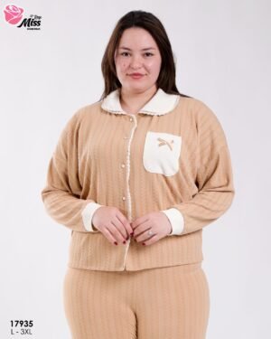 Rose Miss Pyjama chemise jacquard bicolore – Réf 17935 – Camel
