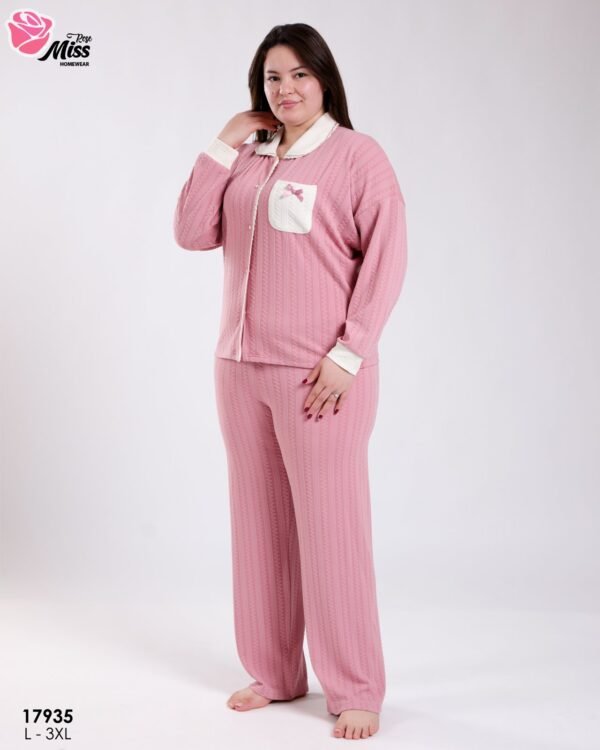 Rose Miss Pyjama chemise jacquard bicolore – Réf 17935 – Vieux rose Rose Miss Pyjama chemise jacquard bicolore – Réf 17935 – Vieux rose