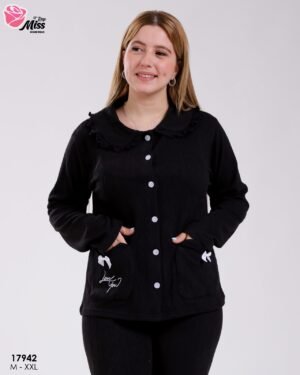 Rose Miss Pyjama jacquard col claudine – Réf 17942 – Noir