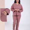 Rose Miss Ensemble côtelé col V – Réf 17947 – Vieux rose