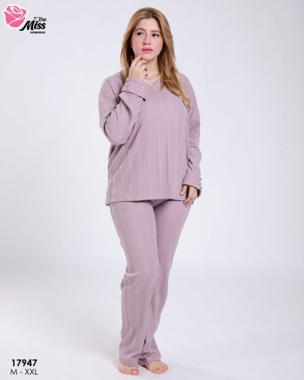 Rose Miss Ensemble côtelé col V – Réf 17947 – Lilas