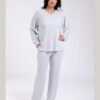 Rose Miss Ensemble côtelé col V ample – Réf 17955 – Gris clair