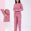 Rose Miss Ensemble côtelé col V – Réf 17958 – Rose
