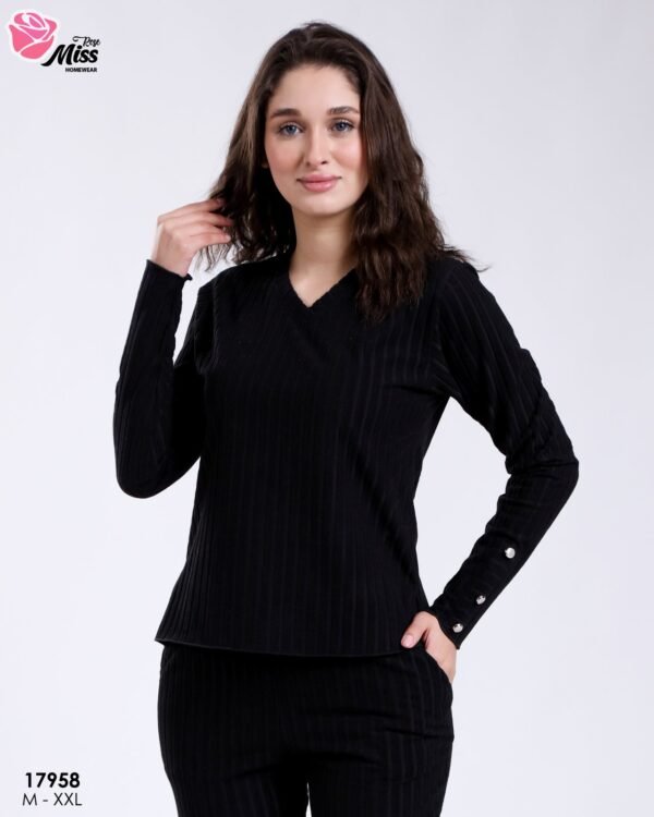 Rose Miss Ensemble côtelé col V – Réf 17958 – Noir