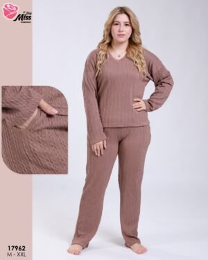 Rose Miss Ensemble torsadé col V – Réf 17962 – Marron