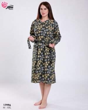 Rose Miss Robe de chambre boutonnée fleurie – Réf 17996 – Vert kaki fleuri