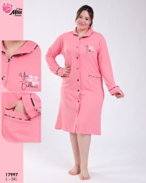 Rose Miss Robe de chambre boutonnée molletonnée – Réf 17997 – Corail