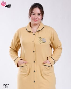 Rose Miss Robe de chambre boutonnée molletonnée – Réf 17997 – Moutarde