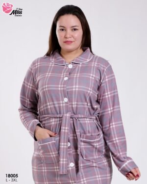 Rose Miss Robe de chambre boutonnée à carreaux – Réf 18005 – Mauve