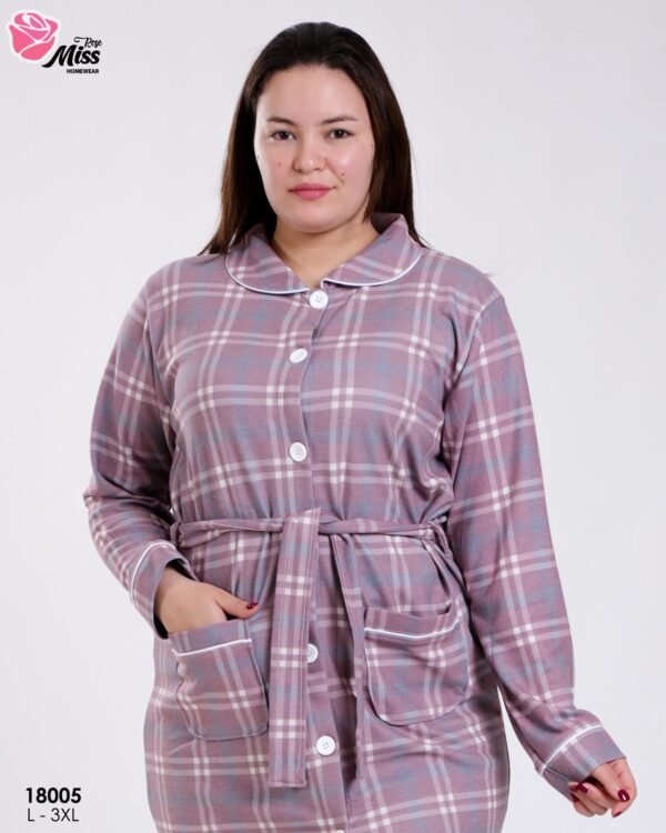 Rose Miss Robe de chambre boutonnée à carreaux – Réf 18005 – Mauve
