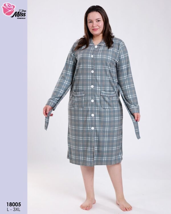 Rose Miss Robe de chambre boutonnée à carreaux – Réf 18005 – Vert gris