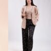 Rose Miss Pyjama 3 pièces caraco et veste velours – Réf 18029 – Camel et noir