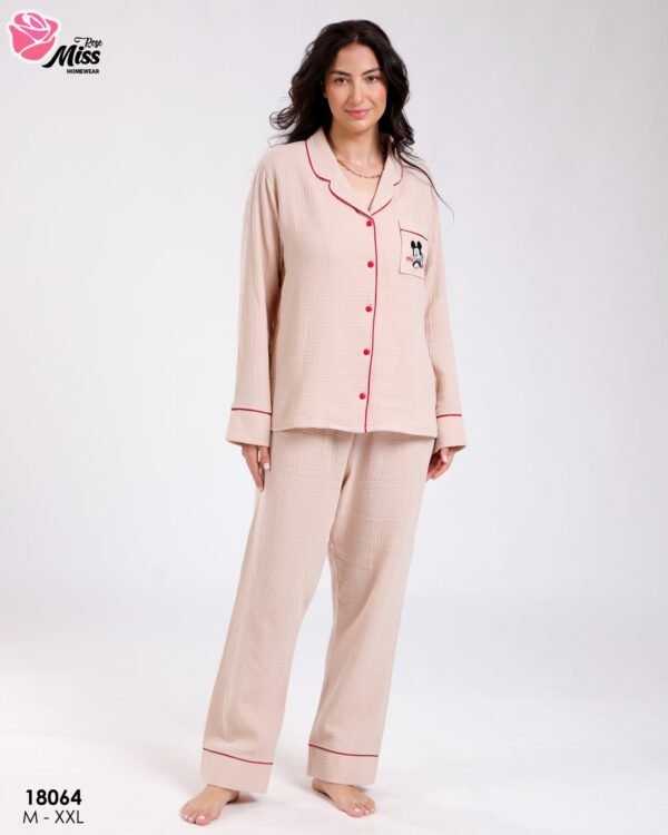 Rose Miss Pyjama chemise gaze Mickey – Réf 18064 – Beige