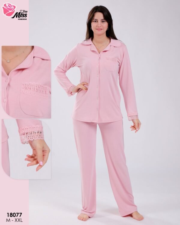 Rose Miss Pyjama chemise dentelle – Réf 18077 – Rose