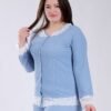 Rose Miss Pyjama côtelé boutonné dentelle – Réf 18078 – Bleu ciel