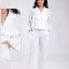 Rose Miss Ensemble chemise brodée et pantalon large – Réf 18133 – Blanc