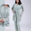 Rose Miss Ensemble pyjama et gilet dentelle 3 pièces – Réf 18134 – Vert d'eau