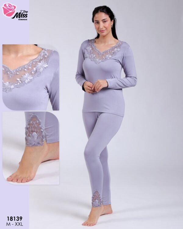 Rose Miss Ensemble thermique dentelle – Réf 18139 – Gris lilas