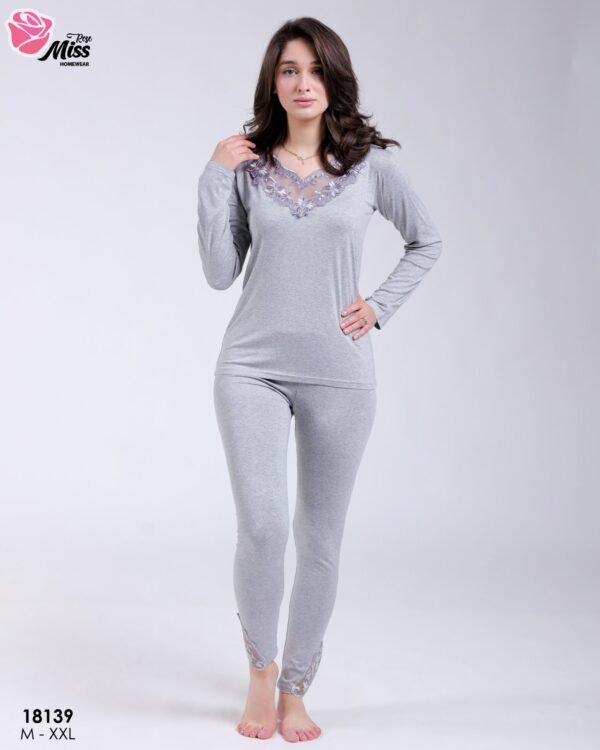 Rose Miss Ensemble thermique dentelle – Réf 18139 – Gris