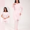 Rose Miss Ensemble pyjama et peignoir volants 3 pièces – Réf 18166 – Rose