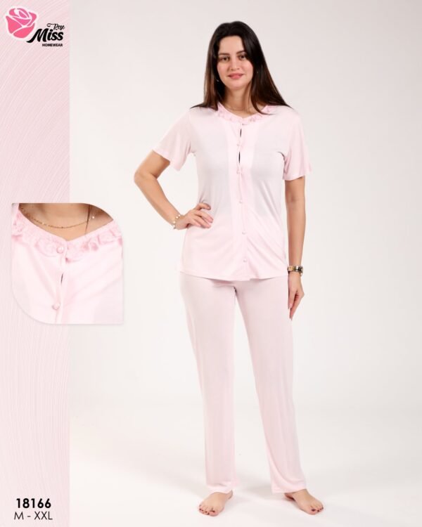 Rose Miss Ensemble pyjama et peignoir volants 3 pièces – Réf 18166 – Rose pâle