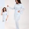 Rose Miss Ensemble pyjama et peignoir volants 3 pièces – Réf 18166 – Bleu ciel