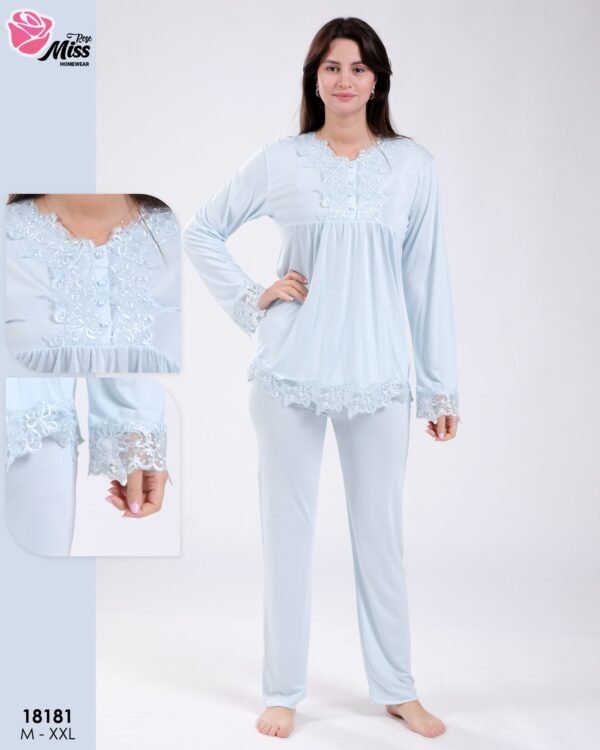 Rose Miss Pyjama tunique dentelle – Réf 18181 – Bleu ciel