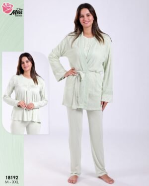 Rose Miss Ensemble pyjama et kimono 3 pièces – Réf 18192 – Vert pâle